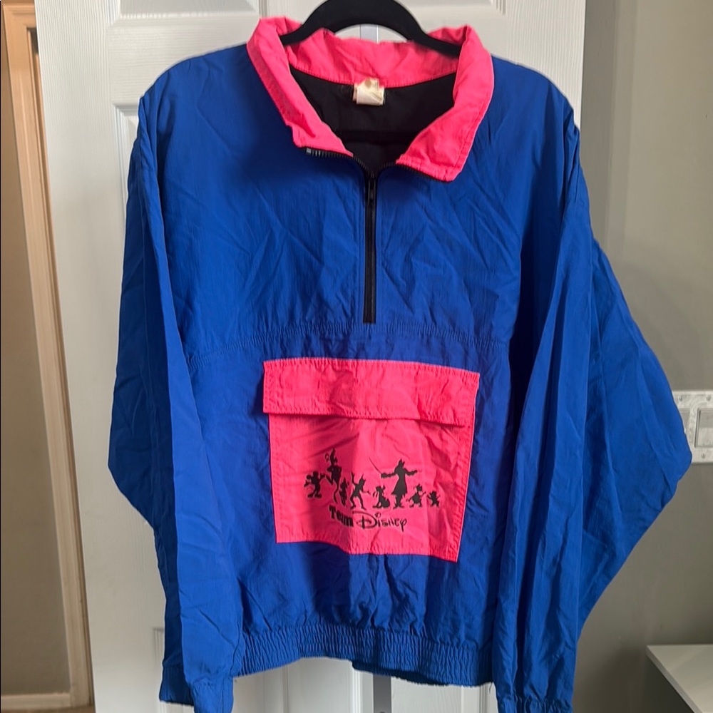 Disney Unisex Windbreaker M Vintage Pink&Blue ColorBlock Character Q Zip Sweater